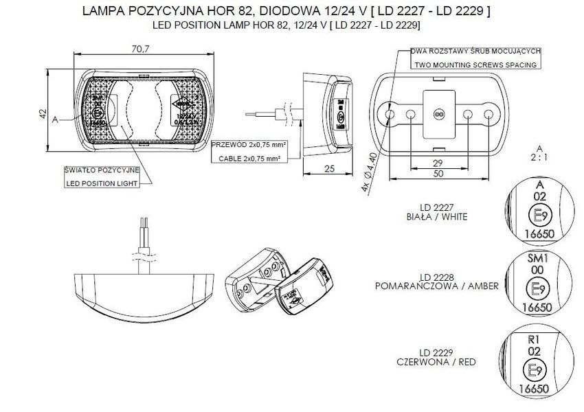 Світлодіодний габаритний ліхтар з групи HOR 82 Білий LD2227 HORPOL LD2227 фото