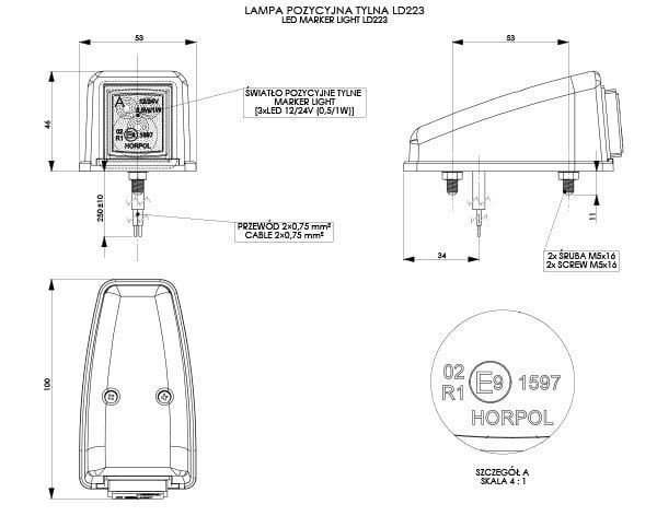Габаритний ліхтар кутовий LED Червоний LD223 HORPOL LD223 фото